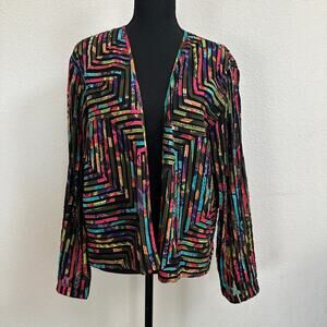 Chicos Jacket 2 Large Colorful Mesh Eclectic Groovy Geometric 70s Nylon Blend